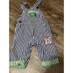 Vtg USA Oshkosh Bgosh Vestbak Hickory Stripe Kids Overalls Train Conductor 3/6 M